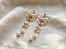 Load image into Gallery viewer, Vintage Bow &amp; Pearl Dangle Earrings
